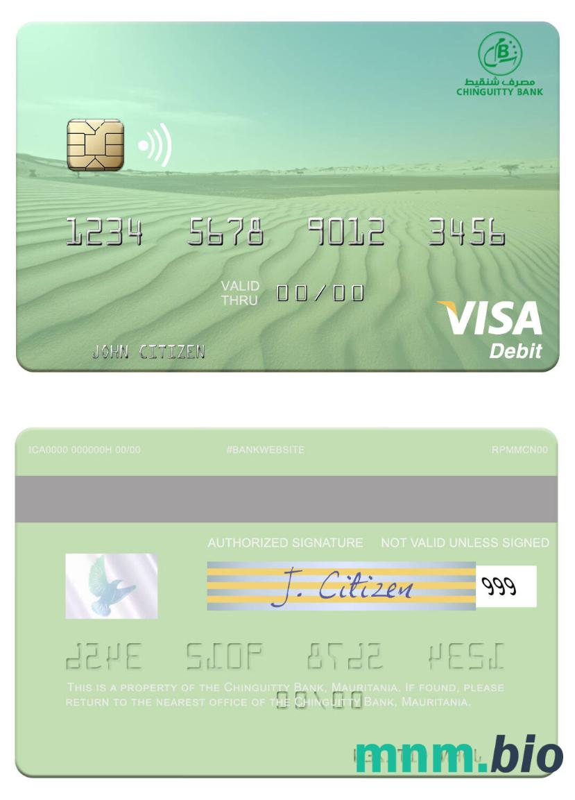 Mauritania Chinguitty Bank visa debet karta przykład w formacie PSD